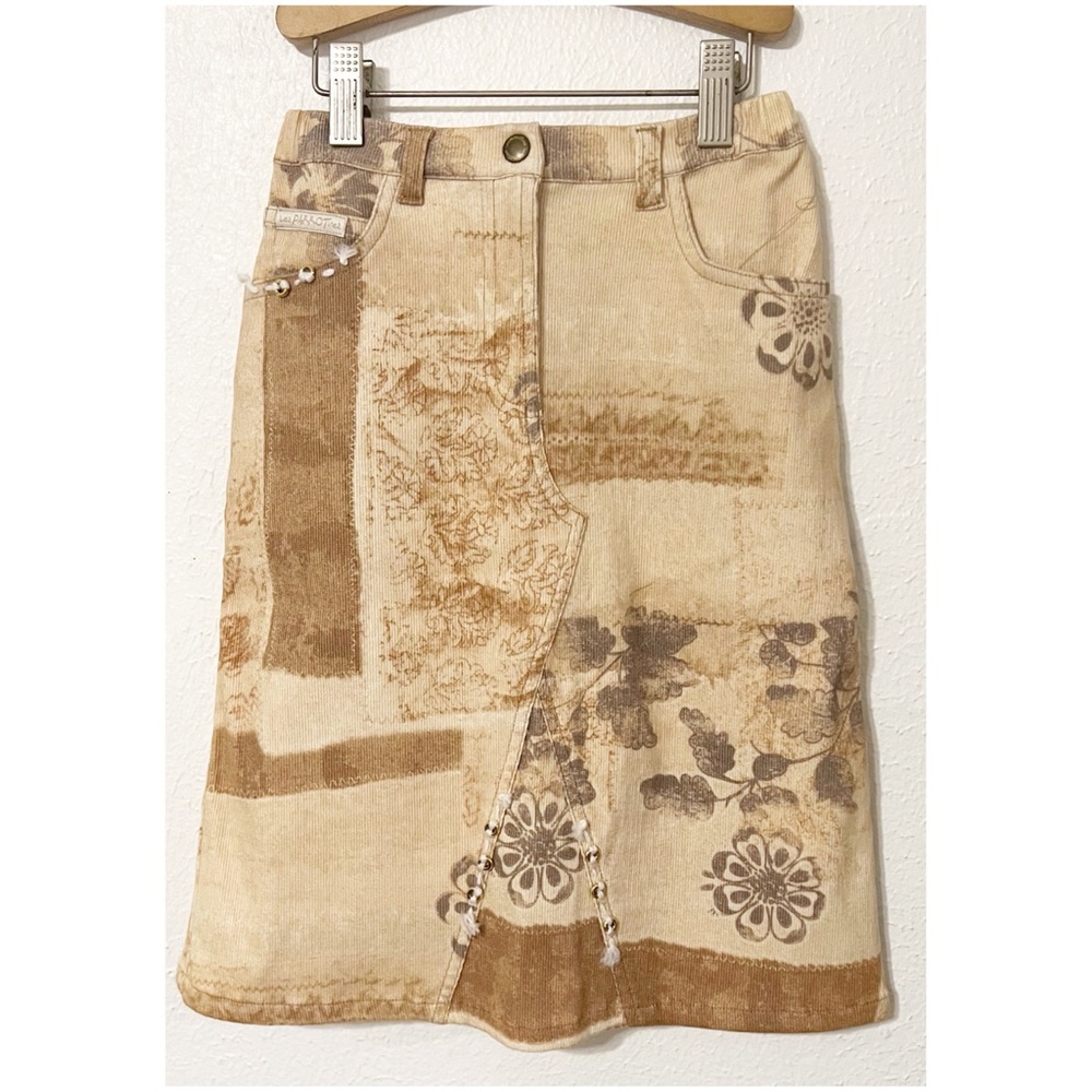 Stylish Floral Patchwork Skirt in Beige Patchwork Rodeo Cowgirl Corduroy Rings